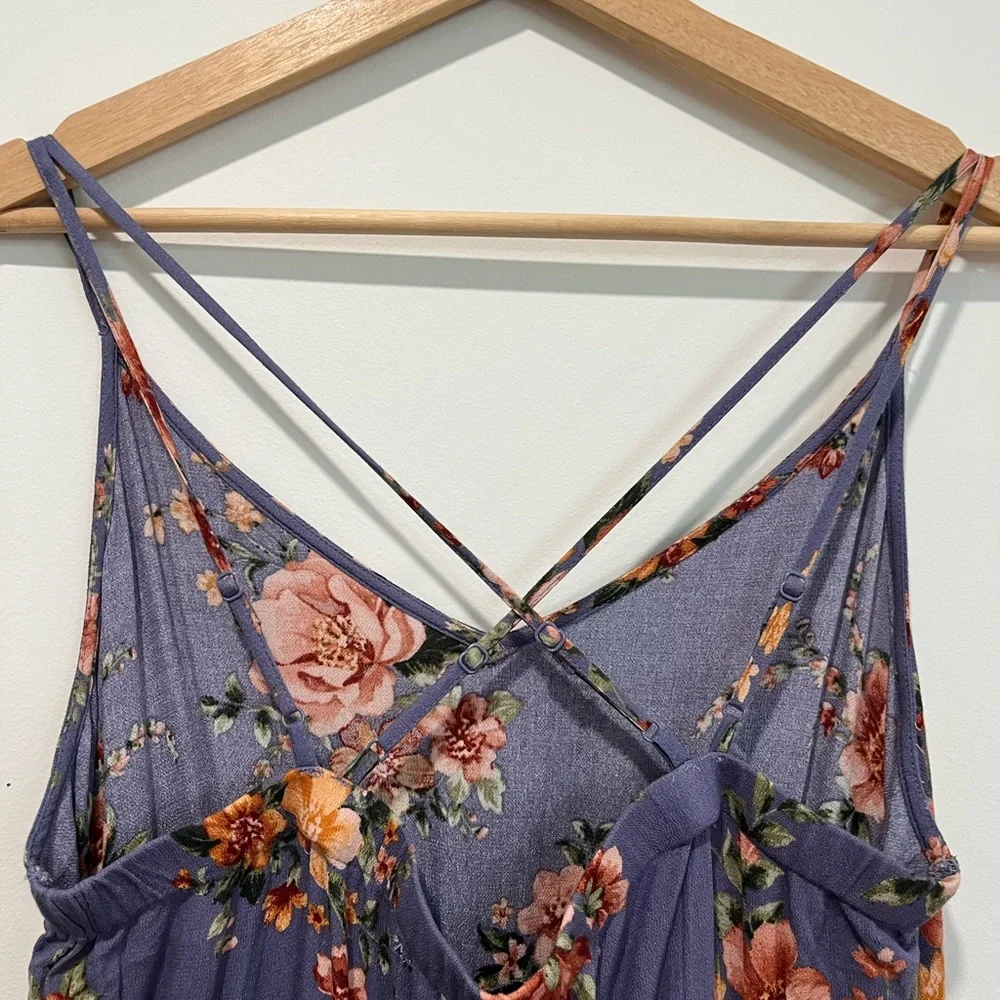 American Eagle Purple Floral Strappy Back Jumpsuit (NWT - minor damage) - Picture 6 of 7